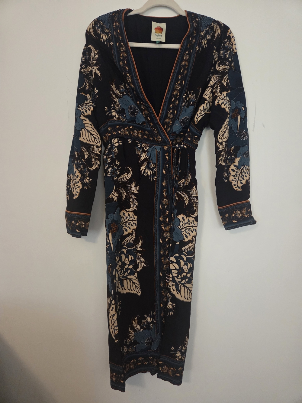 Farm Rio Long Floral Wrap Dress in Teal and Black Size Medium - Picture 3 of 5